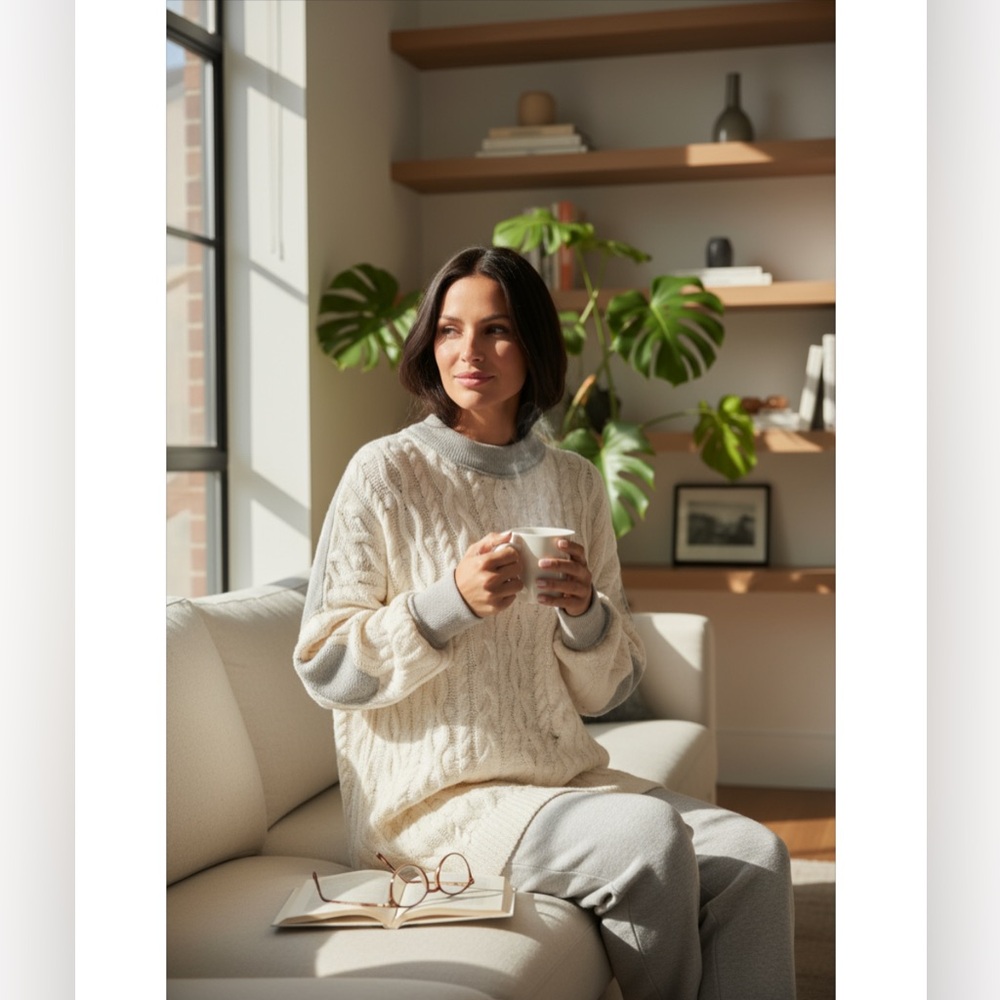 Free People Cream and Gray Olympia Tunic Sweater - Picture 2 of 14